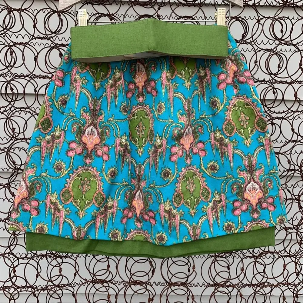 Vintage 60s batik handmade mini skirt turquoise